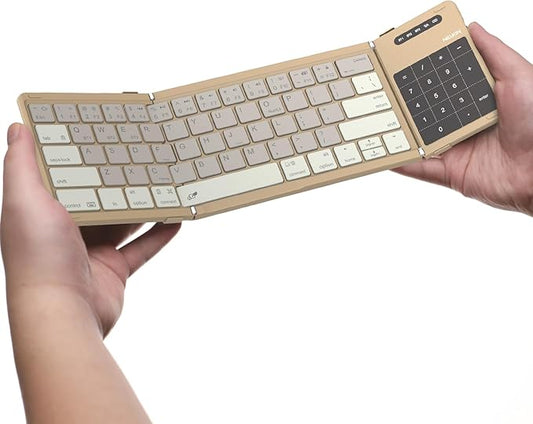 Nillkin Foldable Keyboard with Touchpad, Bluetooth Keyboard with Number Pad, Full Size Keys, Large Trackpad Small Travel Portable Keyboards for iPad Laptop PC Tablets -Khaki