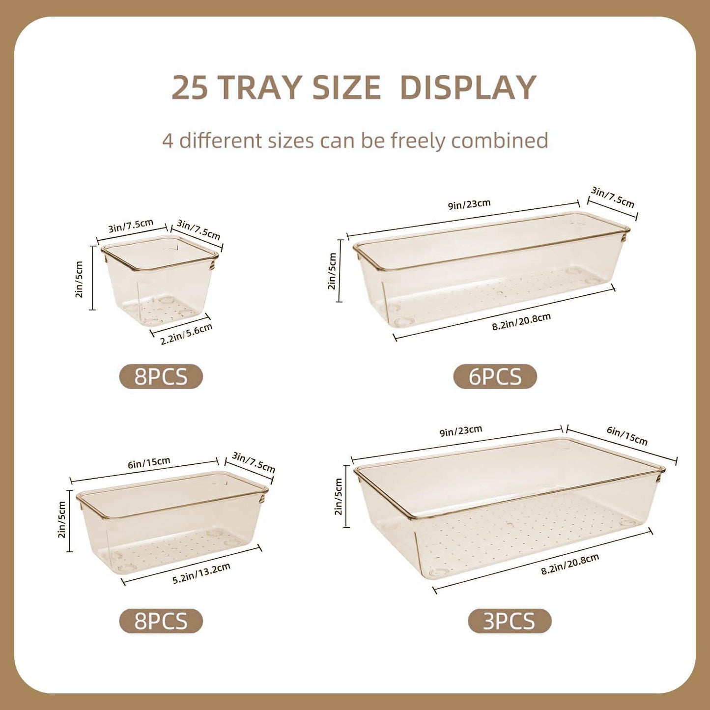 Kitchen Desk Drawer Organizers Storage for Office, Small Acrylic Vanity Trays Makeup Organizer for Drawer Bathroom Plastic Make up Organizers 25 Pcs Clear Champagne