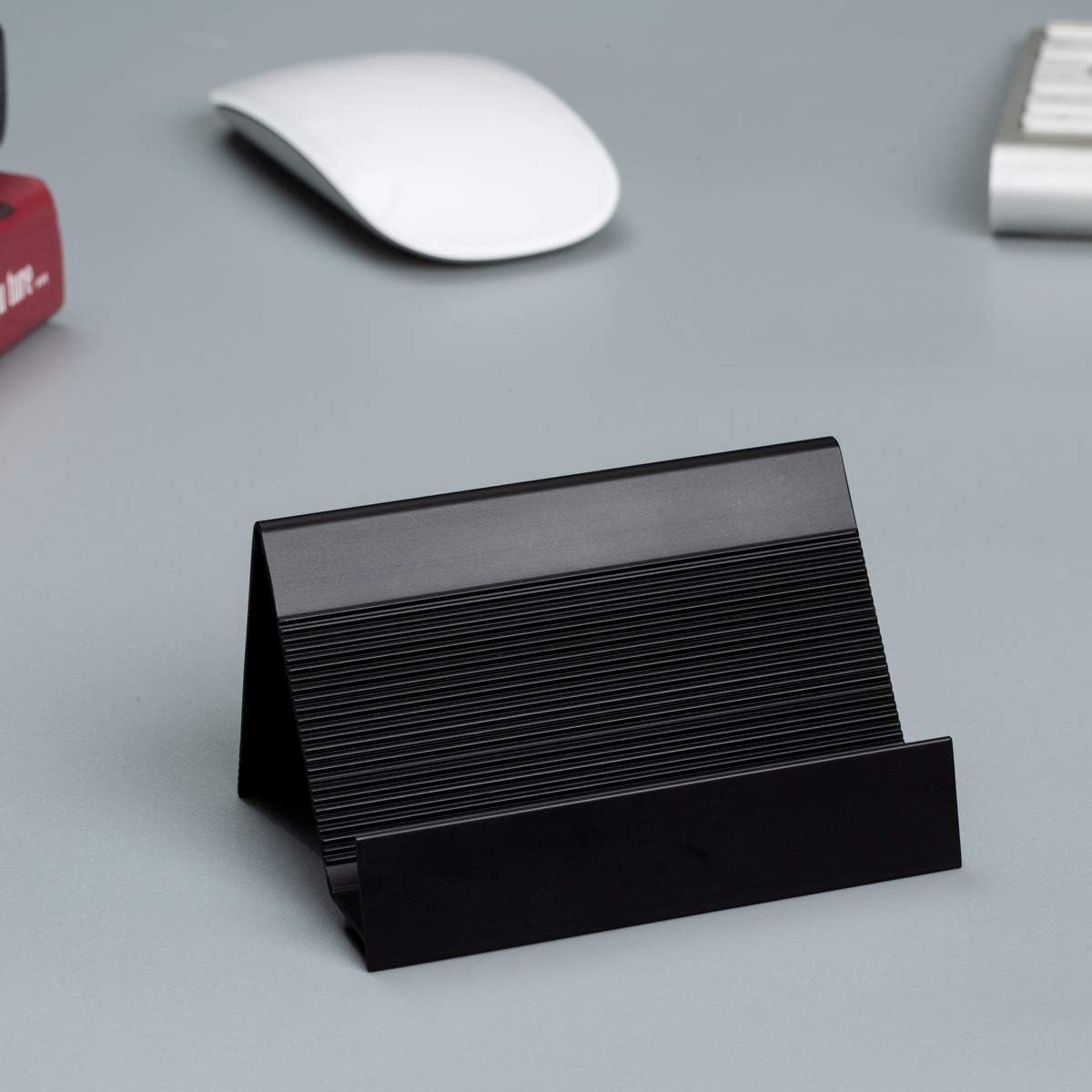 Business Card Holder Aluminum Business Card Display Stand Desktop Organizer, High-end New Series (Black) 2 Pack
