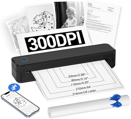 Inkless Portable Thermal Printer for Travel, Bluetooth Mobile Compact Printer Wireless Support 8.5" X 11" US Letter & A4 Size, Compatible with iPhone Android Laptop for Home Car Office