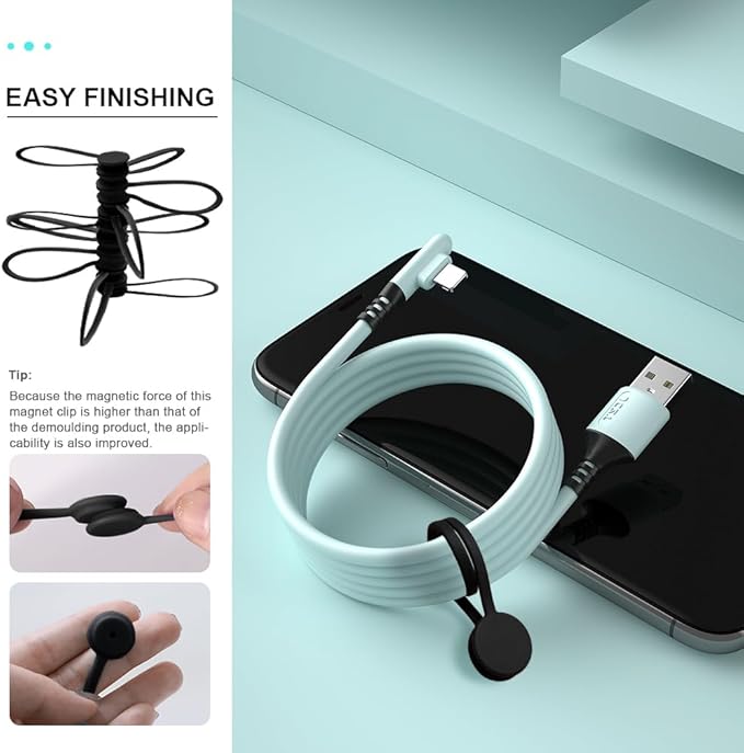 Kanemc 7.9'' Long Magnetic Cord Tie With Labels, Cable Straps Twist Ties Wire Tags Silicone Cord Wrap For HDMI Ethernet Cable Laptop Phone Charging Cords Kitchen Appliances Organization (10Pcs-Black)