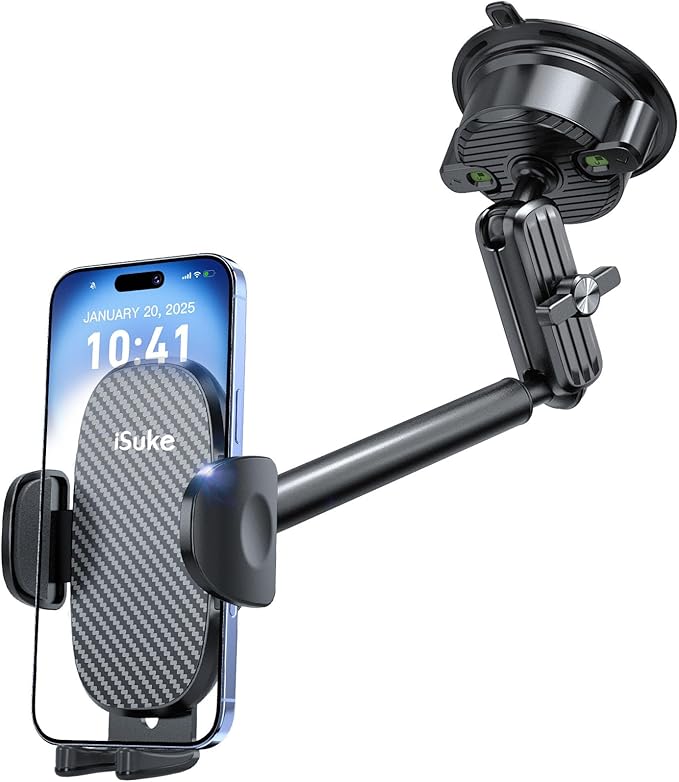 isuke Phone Holder for Your Car, [80+LBS Strongest Suction & Ultra-Durable] Aluminum Alloy Phone Holder for Car Dashboard Windshield, Car Phone Mount for iPhone Samsung & All 4-7 inches Smartphones