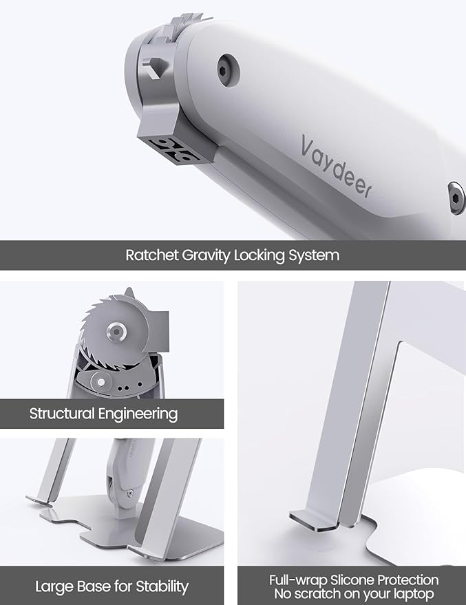 Vaydeer Laptop Stand for Desk, Metal Dual-Mode Design for Desk & Vertical Use, Adjustable Laptop Holder Space Saving Supports MacBook, Chromebook, Surface, Dell (Silver)