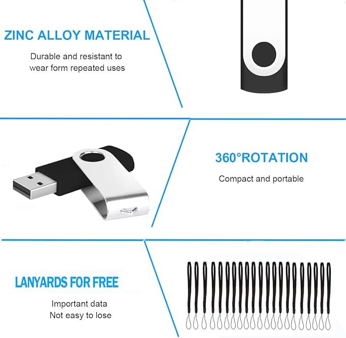 EASTBULL 16GB Bulk Flash Drives 50 Pack USB 2.0 Thumb Drives Swivel with Strings