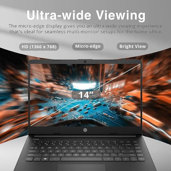 HP 2024 Premium 14" Micro-Edge Portable Laptop Student Business, Intel Quad-Core N4120, 16GB RAM, 384GB (128GB eMMC+ 256GB Card), Webcam, WiFi, Windows 11S + 1 Year Office 365, MarxsolAccessory Black