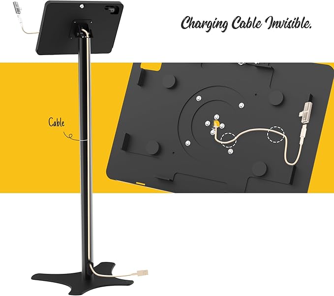 Tablet Floor Stand Compatible with 10.2" iPad 7 8 9, Rotate Lockable Metal Tablet Enclosure+Aluminum Pole+Metal Base - BSF302BT