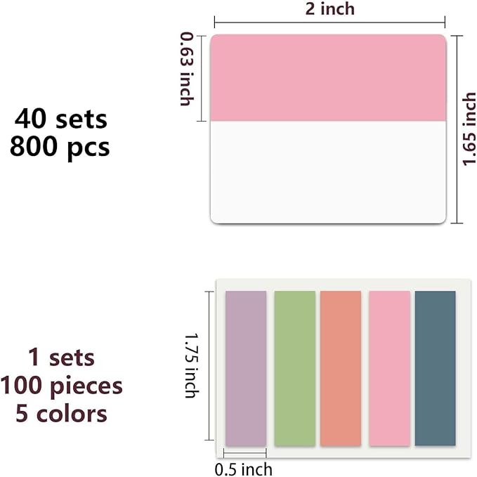 ELII 900 PCS Book Tabs 2 Inch Sticky Index Tabs, Colored Page Markers Repositionable Tags Reading Tabs Self Adhesive Tape Flags for Books, Binders, Notebook and File Folders