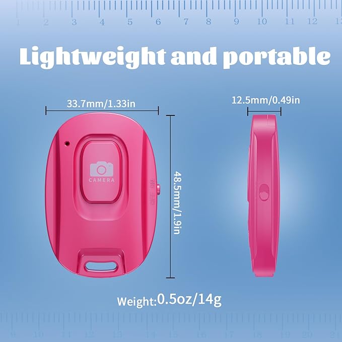 MAIRAN Rechargeable Wireless Camera Remote Shutter for iPhone and Android Smartphones, Bluetooth Phone Remote Control,Selfie Button for Photos and Videos Charging Cable Included-Pink