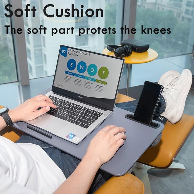 Portable Laptop Desk Fits Up to 16“ Laptops, with Tablet Slot, Built-in Cushion, Great for Home & Office,Lap Desk for Laptop,Lap Desk with Cushion (Dark Grey, Large)