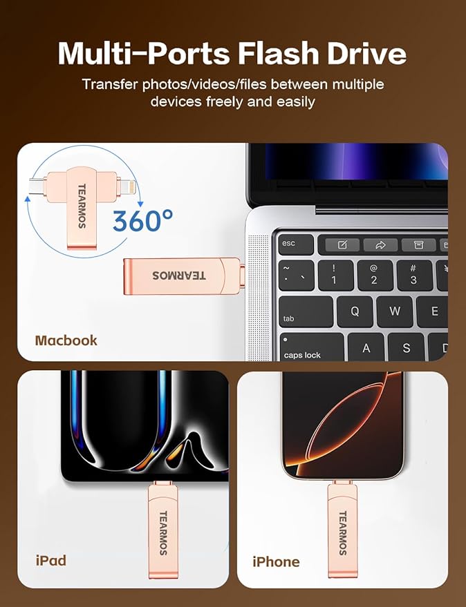 512GB Flash Drive Intended for iPhone iPad, Memory Stick Storage for Photos and Videos Backup, Compatible with iPhone iPad Android PC, Plug and Play, No Application Required (Rose Gold)