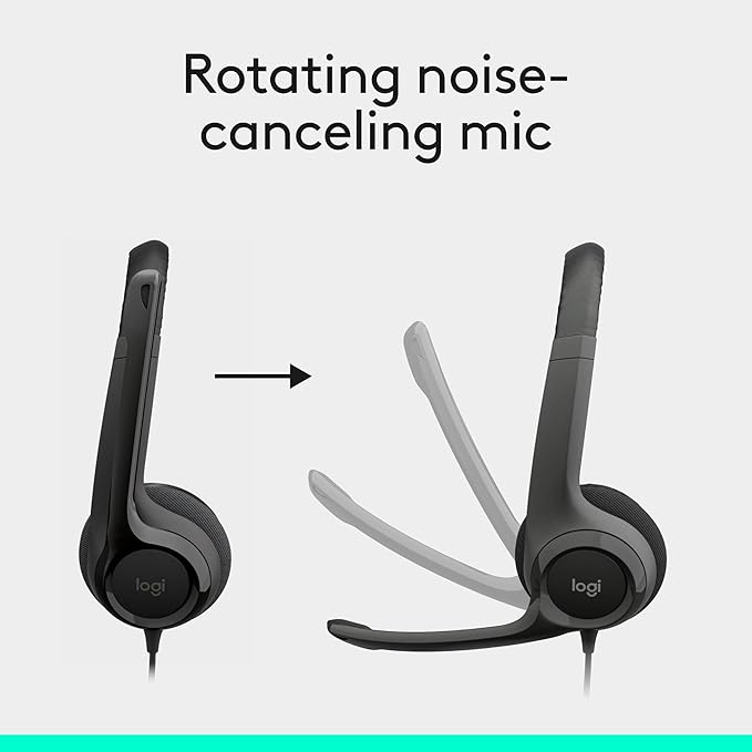 Logitech H390 Wired Headphones with Mic, USB-A Headset with Microphone for PC, Noise Cancelling Microphone for Video Meetings, Music, Gaming - Black