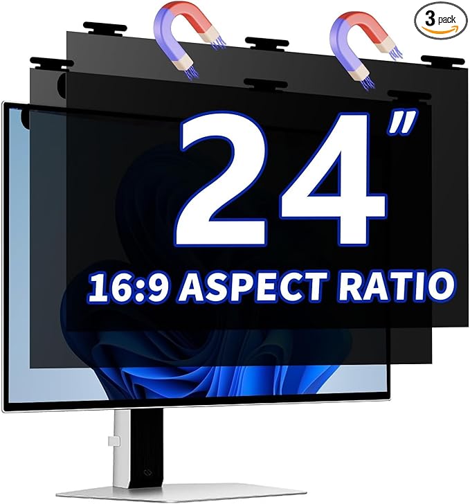 [2 Pack] Magnetic Computer Privacy Screen Filter 24 Inch for 16:9 Widescreen Monitor Desktop PC, 24in Hanging Removable Anti Glare Blue Light Protector, Double Sided Reversible Eye Care Film