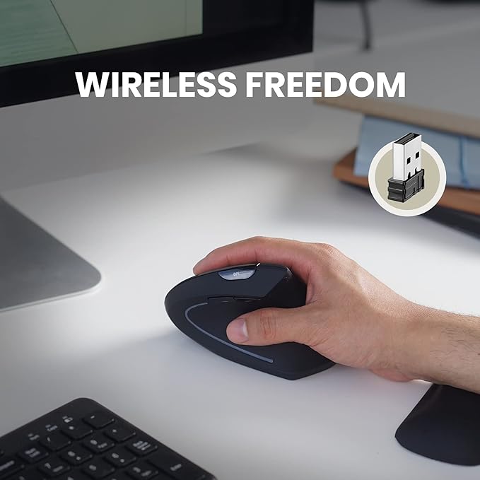 Perixx PERIMICE-713 Wireless Ergonomic Vertical Mouse - 800/1200/1600 DPI - Right Handed - Recommended with RSI User