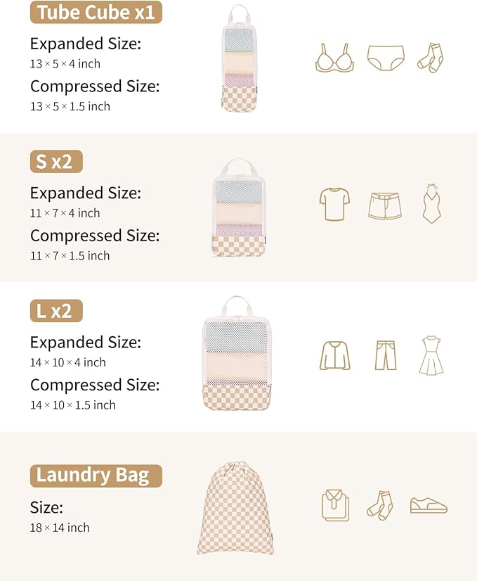 Narwey 6 Set Compression Packing Cubes for Travel Kids Women Carry on, Packing Organizers Bag for Backpack Luggage Suitcase Duffle Bags