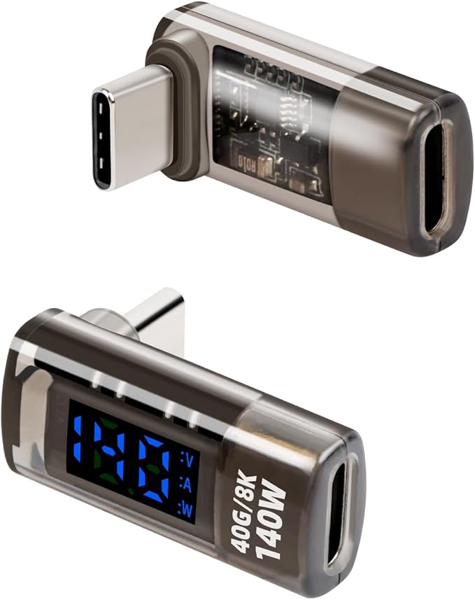 270 Degree USB C Power Meter with Digital Display,PD 140W USB C Adapter,Supports Voltage,Current and Power Detection,USB Type C Male to Female for,Phone,Laptops(2 Pack)