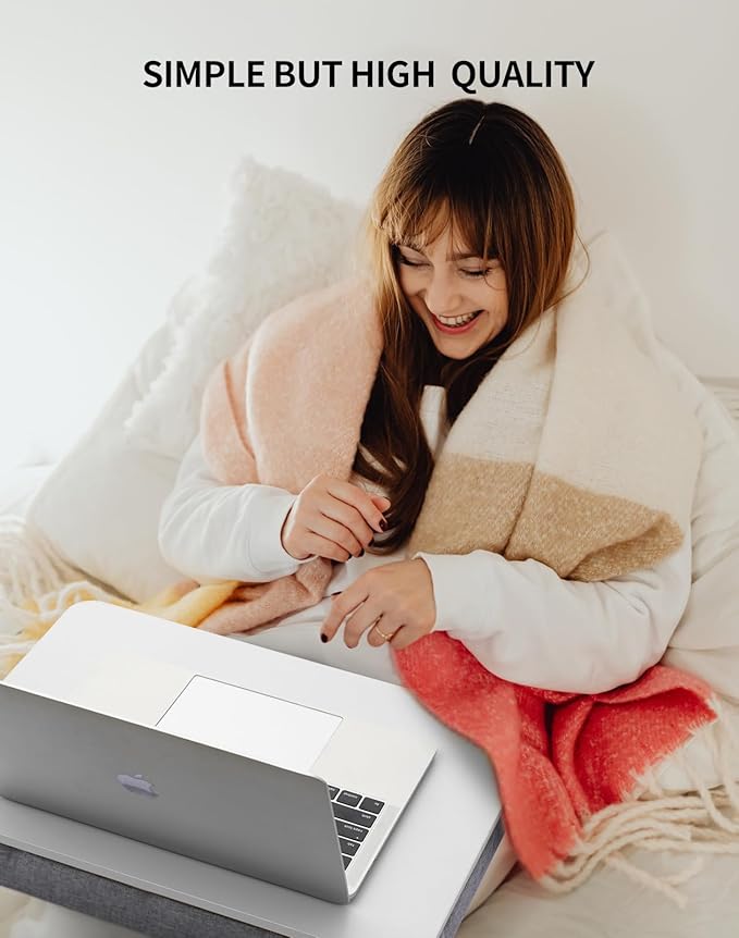 Lap Desk with Pillow Cushion, Portable Laptop Bed Desk, Fits up to 15.6 inch Laptop, Lap Stand for Bed & Couch & Carpet, Book Tablet/Drawing Board - White