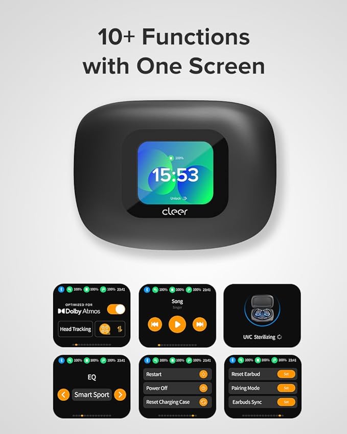 Cleer ARC 3 Open Ear Headphones - Dolby Audio, Snapdragon Sound True Wireless Earbuds, 50Hr Battery, Bluetooth 5.4, IPX 7, Multi-Point, Smart Controls, Wireless Charging Smart Case, Comfort Fit, Black