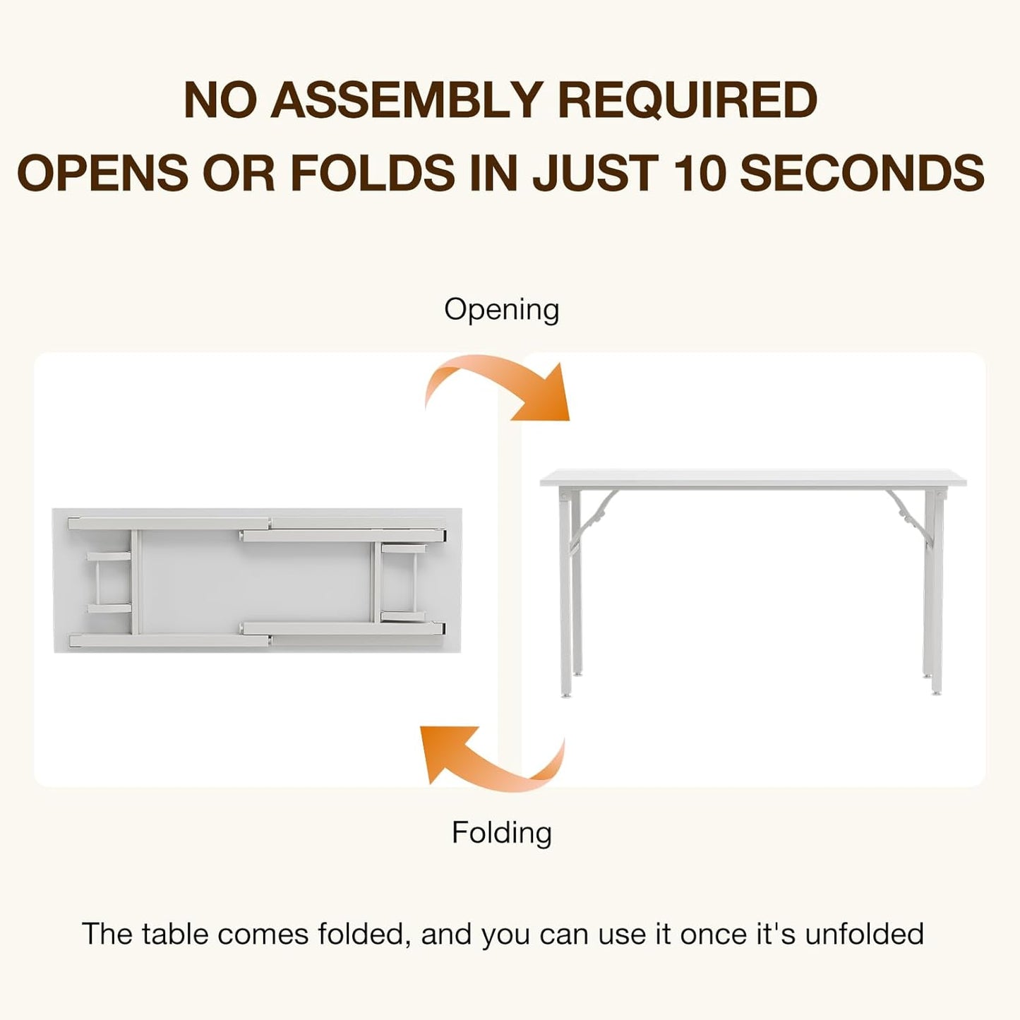 TEMI Long Computer Desk Folding Table - 55.1" Foldable Office Desk, No Assembly, Perfect Writing Table for Bedroom, Dorm, or Apartment, Portable Large Desk or Study Table with Compact Design, White