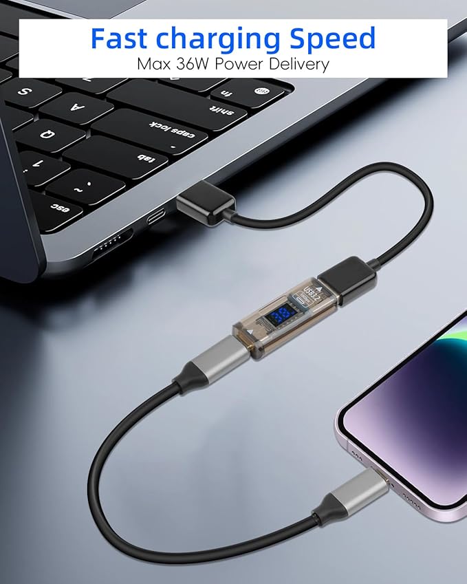 USB A Female to USB C Female Adapter,Type C to USB A Adapter Double Side,36W Fast Charging，10Gbps Data Transmission，with LED Display，Suitable for Laptops, Desktop Computers(2 Pack)