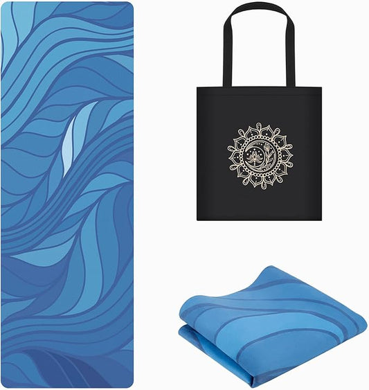 Travel Yoga Mat, Non-slip Foldable Travel Fitness Mat With Carry Bag for Yoga, Exercise, Pilates, 1.5mm Thick Lightweight Exercise Yoga Mat for Women