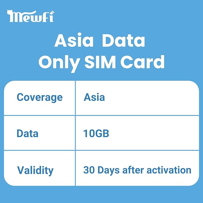 Asia SIM Card 30Days 10GB - 4G High-Speed Communication, 24/7 Whatsapp Support - Covers Japan, Korea, China & More - Use Google, Instagram, Twitter - Easy Activation - for Unlocked Smartphones