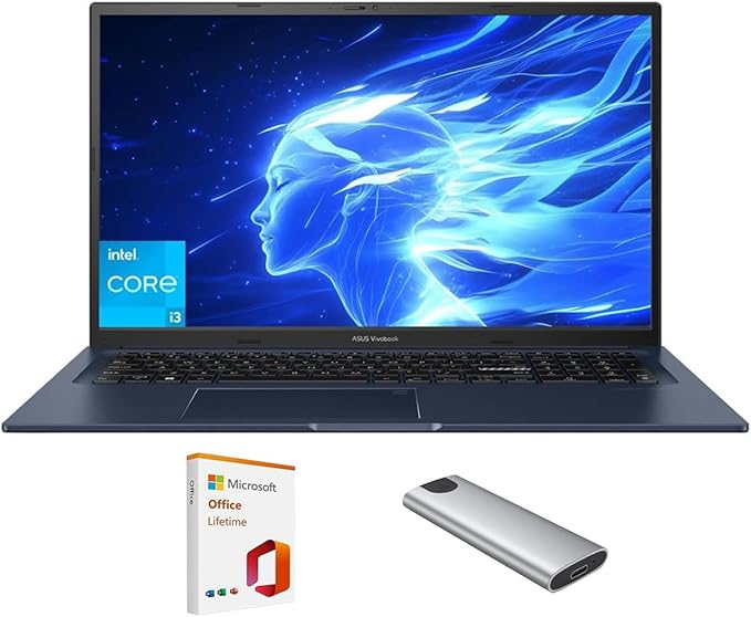 ASUS Vivobook Laptop,17.3" FHD Anti-Glare Display, Core i3-1215U (up to 4.4GHz), 16GB RAM, 2TB SSD + 128GB Portable SSD, WiFi 6E, Webcam, Keypad, Copilot, with 2019 Lifetime Office, Win 11 Home