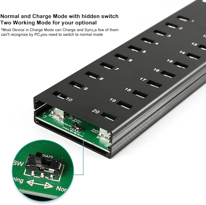 20 Ports Powered USB 2.0 Hub, Industiral USB Hub, USB Splitter 12V 10A External Power Adapter,Multiport USB Expander