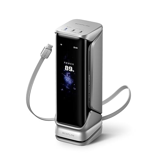 EF ECOFLOW Rapid Pro X Power Bank, 27650mAh, 300W, 140W Built-in Cable, 3-Port Portable Charger, 140W Output, Up to 320W Recharge, 3.9" Display, 2 ft Retractable Cable, Compatible with iPhone, Laptop