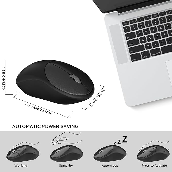 FD Wireless Keyboard and Mouse Combo - 2.4GHz USB Cordless, Cute Round Keys, Quiet and Slim Set for Laptop, Computer, TV, and Mac - Black