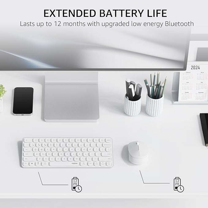 Rapoo 9010M Multi-Device Keyboard and Mouse Combo, 2.4GHz/Bluetooth 5.0/4.0 Wireless Keyboard & Mouse Set for Windows/Mac/Linux/Chrome, Support 4 Devices, Low-Profile Silent Click, Battery Powered