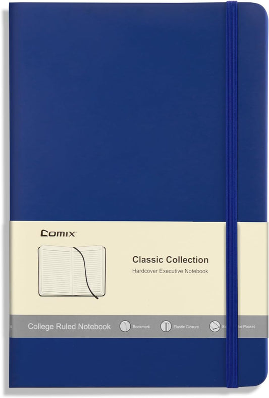 Comix Lined Journal Notebook for Women Men, Journaling Notebooks for Office School Home, 240 Pages, 5.5" x 8.3", College Ruled, A5, Hardcover, Navy Blue
