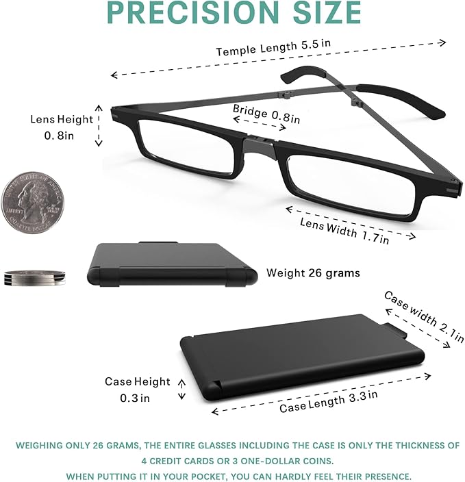 Case Upgrade Ultra-light and Thin Foldable Reading Glasses Folding Readers for Men Women Compact Portable Rectangle Eyewear Case (Teal, 3.5)