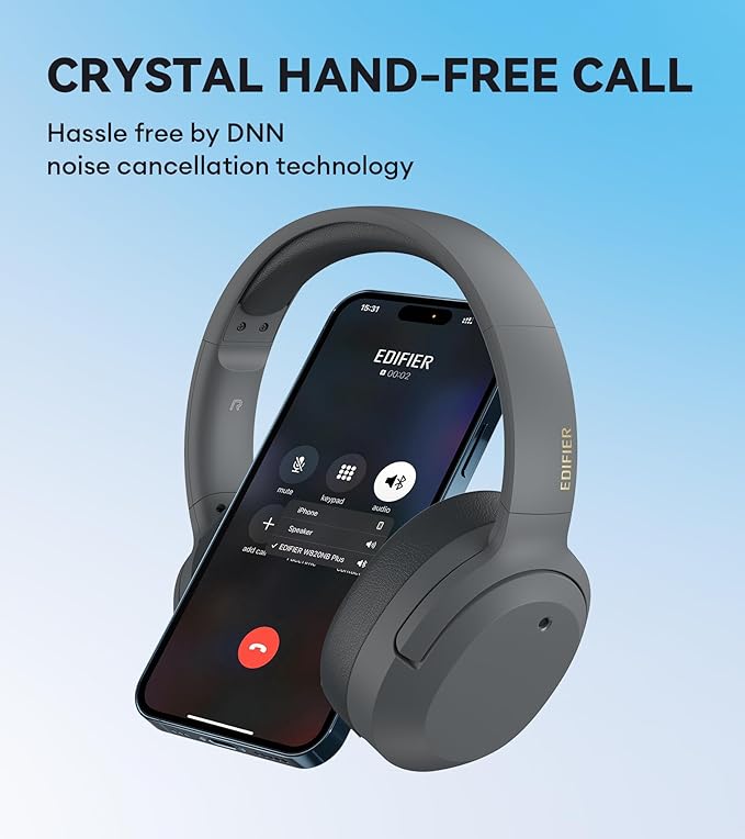 Edifier W820NB Plus Hybrid Active Noise Cancelling Headphones - LDAC Codec - Hi-Res Audio - Fast Charge - Over Ear Bluetooth V5.2 Headphones for Travel, Flight, Train, and Commute- Gray