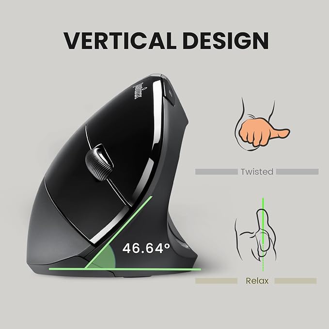 Perixx PERIMICE-713 Wireless Ergonomic Vertical Mouse - 800/1200/1600 DPI - Right Handed - Recommended with RSI User