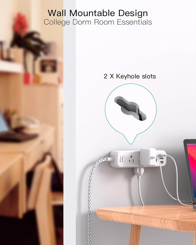 Mifaso Extension Cord, Surge Protector Power Strip, Long Extension Cord with 9 Outlets 3 USB Ports, Extension Cord with Multiple Outlets, USB Power Strip for Dorm Room Essentials, College (5FT, White)