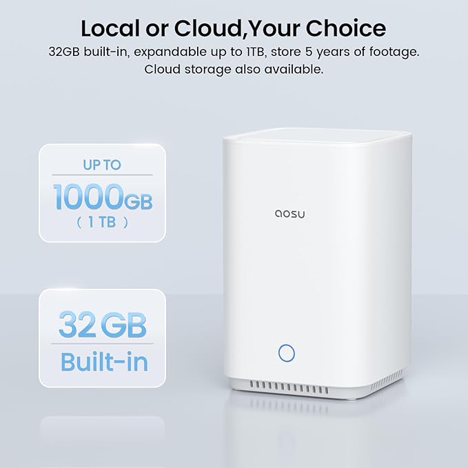 AOSU Security Cameras Wireless Outdoor, 6-Cam Kit, No Subscription, Homebase Expandable to 1TB (32GB Built-in), 5MP Solar Camera Wireless Outdoor, 360° Pan & Tilt, Human Auto Tracking, Easy Setup