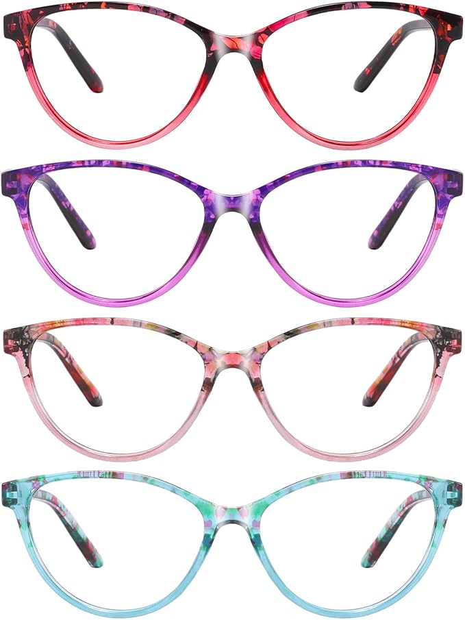 Przene 4 Pack Blue Light Blocking Reading Glasses,Readers for Women and Men with Spring Hinge