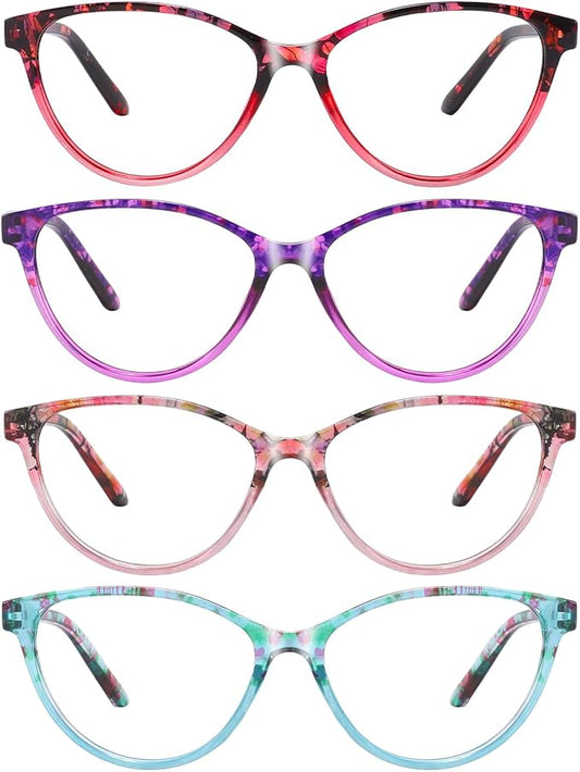 Przene 4 Pack Blue Light Blocking Reading Glasses,Readers for Women and Men with Spring Hinge