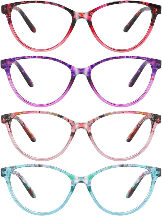 Przene 4 Pack Blue Light Blocking Reading Glasses,Readers for Women and Men with Spring Hinge
