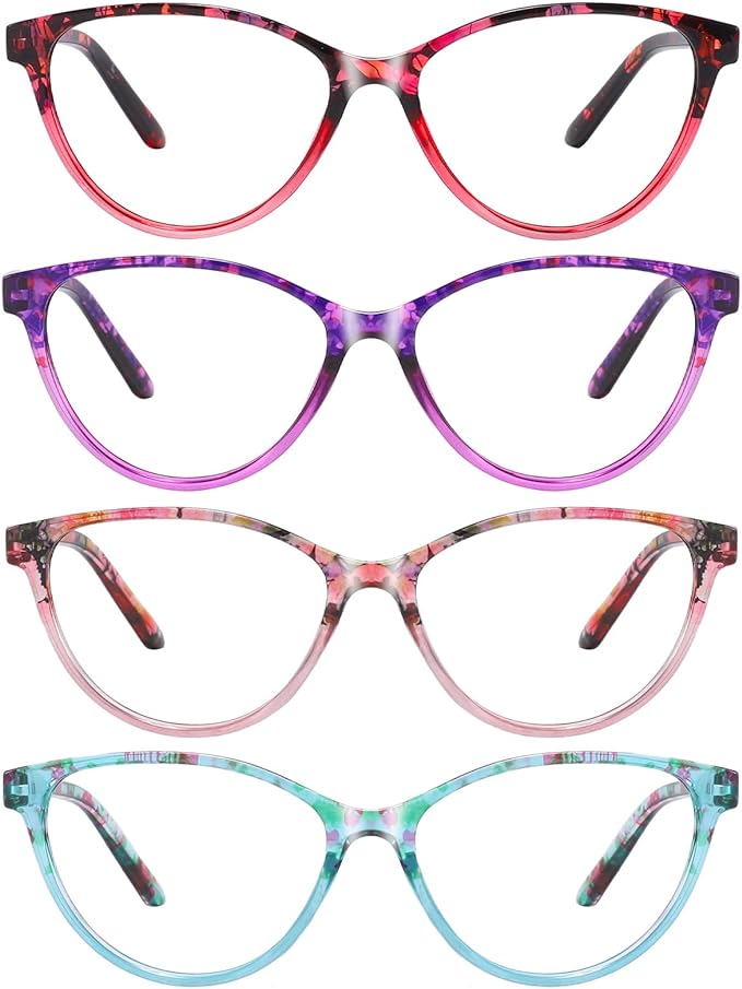 Przene 4 Pack Blue Light Blocking Reading Glasses,Readers for Women and Men with Spring Hinge