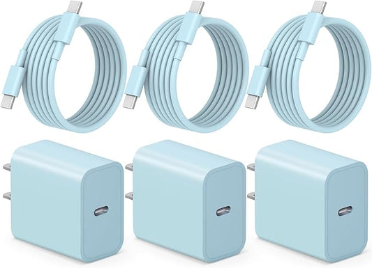 iPhone 17 16 15 Charger Fast Charging 3+3Pack Type C Charger USB C Chargers Block with 6FT Cable for iPhone Air/17/17 Plus/17 Pro/17 Pro Max/16/16 Plus/16 Pro/16 Pro Max/15/15 Pro Max/iPad Pro(Blue)