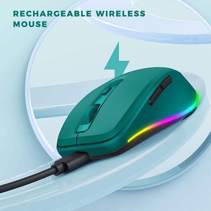 PEIOUS Wireless Mouse Jiggler - LED Wireless Mice with Build-in Mouse Mover, Rechargeable Moving Mouse for Laptop with Undetectable Random Movement Keeps Computers Awake - Dark Green
