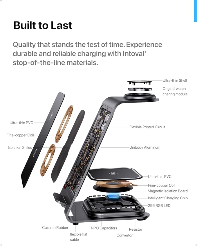 Intoval 3 in 1 Wireless Charging Station for iPhone 17 16 15 14 13 12 11 X Pro Max, Wireless Charger for Apple Watch Ultra 3 SE 9 8 7 6 5 4 3 2, for AirPods 4 Pro Pro 2 3 (Y93, Grey)