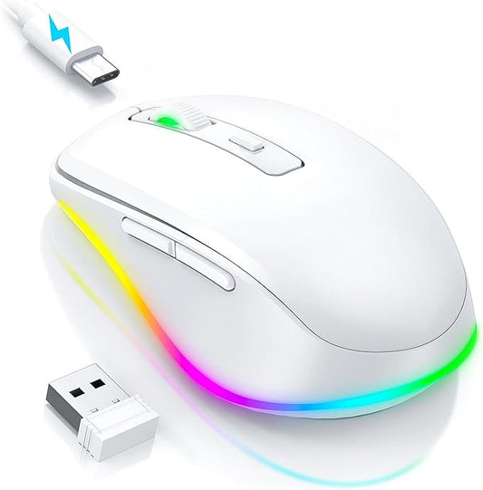 PEIOUS Mouse for Laptop Wireless - LED Wireless Mice with Build-in Jiggler Mover, Rechargeable Moving Mouse Undetectable Wiggler Keeps Computer Awake - White