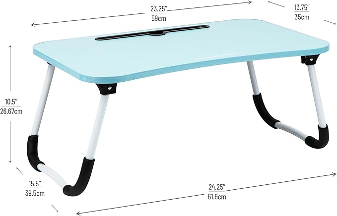 Mind Reader Lap Desk Laptop Stand, Bed Tray, Folding Legs, Couch Table, Portable, MDF, 23.25" L x 13.75" W x 10.5" H, Blue