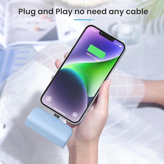 [2 Pack]Mini Portable Charger for iPhone 5200mAh,20W PD Fast Charging Power Bank,Ultra-Compact Battery Pack Travel Portable Charger Compatible with iPhone 14 13 12 11 X 8 7 6 Series,Purple +Light Blue