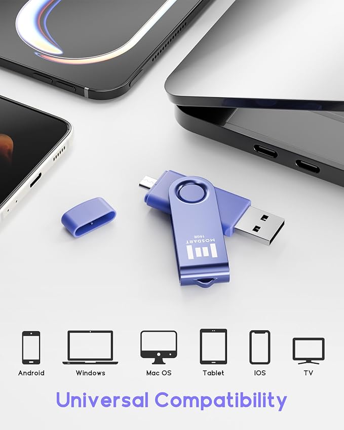 MOSDART 16GB FAT32 USB C Flash Drive - USB 2.0 Type-C OTG 2-in-1 Dual Thumb Drive Memory Stick, A and C interfaces for Android Phones, iPhone 15, MacBook, iPad, Windows Laptop, Purple (Pack of 10)
