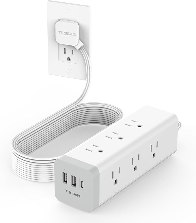 Surge Protector Power Strip 15 Ft, TESSAN Flat Plug Long Extension Cord with 9 Outlets 3 USB(1 USB C), Surge Protection Mountable Desk Charging Station for Indoor, Home, Office, Dorm Room Essentials