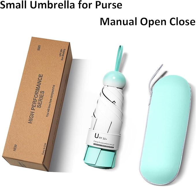 BAODINI Travel Mini Umbrella for Purse With Case Small Compact UV Sun Protection Sun Lightweight Tiny Pocket Umbrella for Women Kids and Men