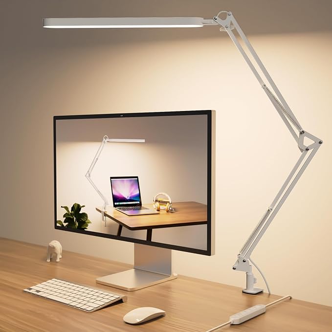 SKYLEO Led Desk Lamp - 31.5" Desk Light - 5 Color Modes X 11 Brightness Levels - Adjustable Swing Arm - Timmer & Memory Function - 12W Study Lamp - White